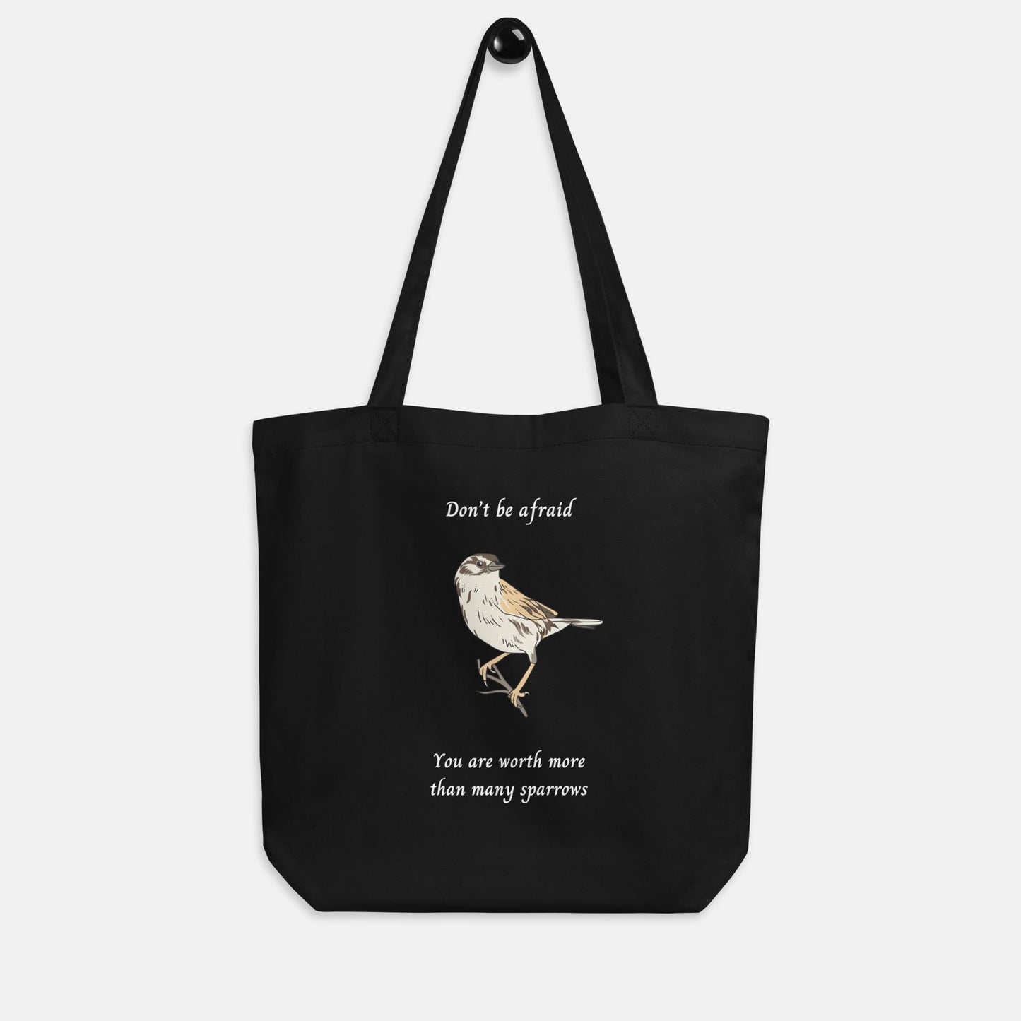 'Sparrow' - eco tote bag black - Mimiko Designs - christian apparel gifts