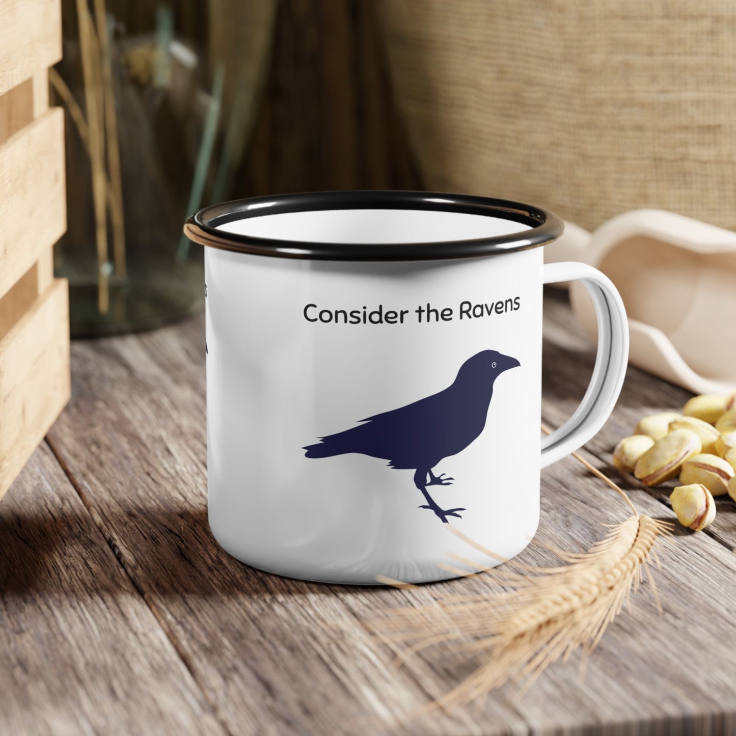 'Consider the Ravens' - enamel mug - MIMIKO DESIGNS - christian apparel gifts