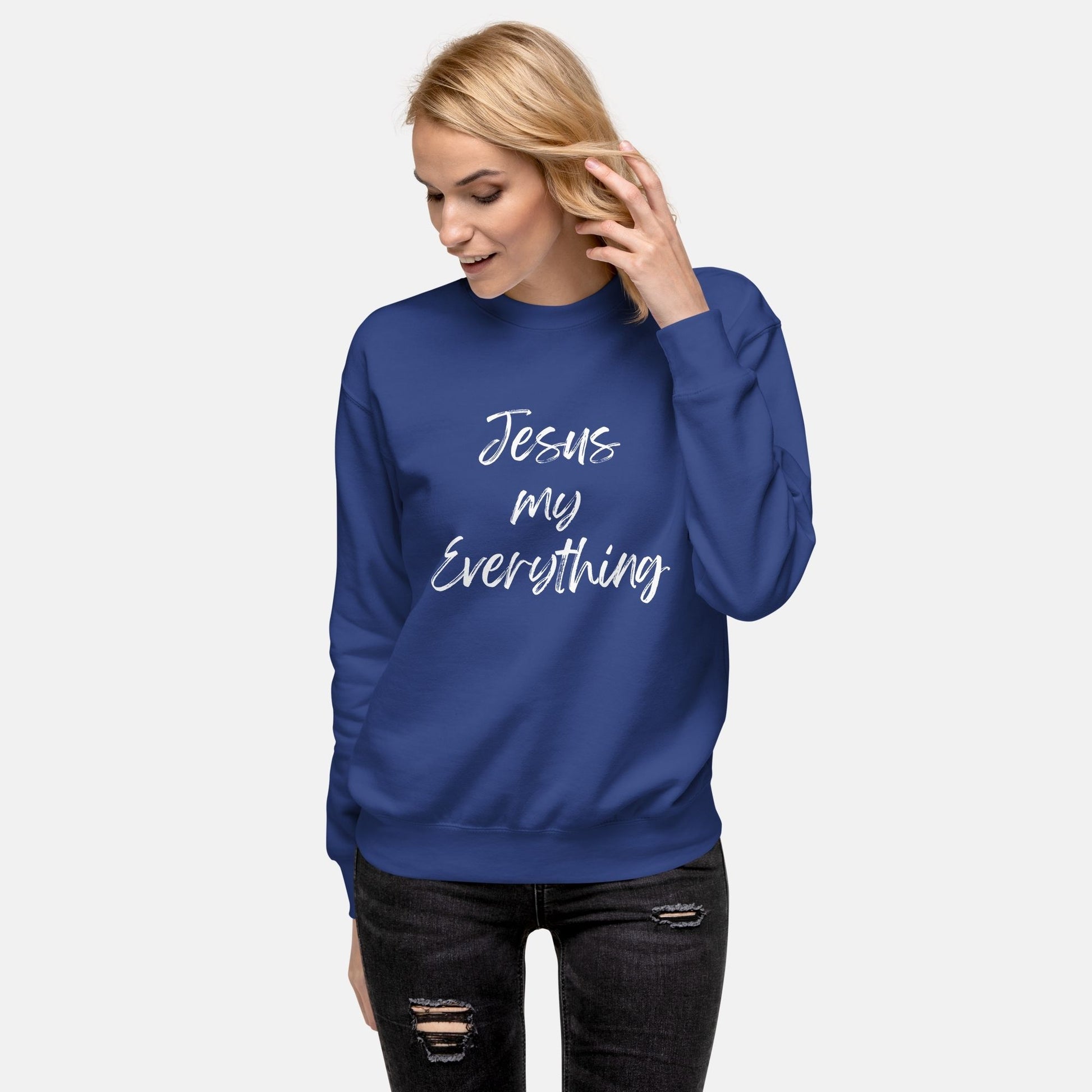 'Jesus my Everything' - unisex sweatshirt royal blue - S - MIMIKO DESIGNS - christian apparel gifts