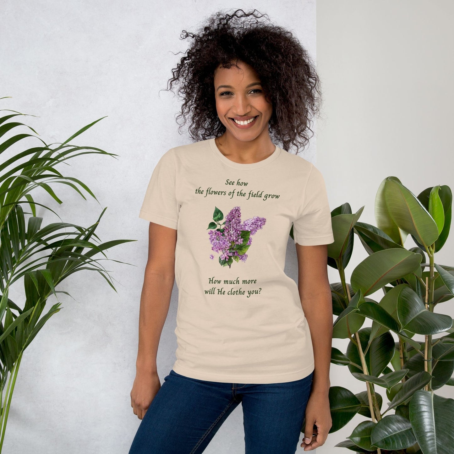 'Lilac and Sparrow' - cotton t-shirt soft cream