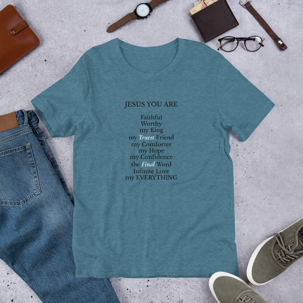 'Names of Jesus' - unisex tee heather blue edition