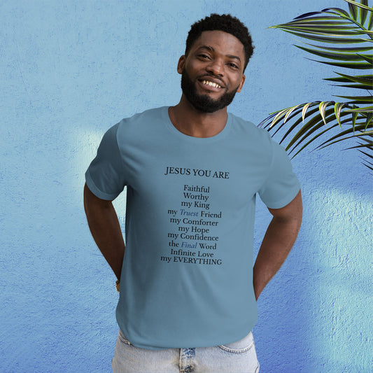 'Names of Jesus' - unisex tee steel blue edition - XS - MIMIKO DESIGNS - christian apparel gifts
