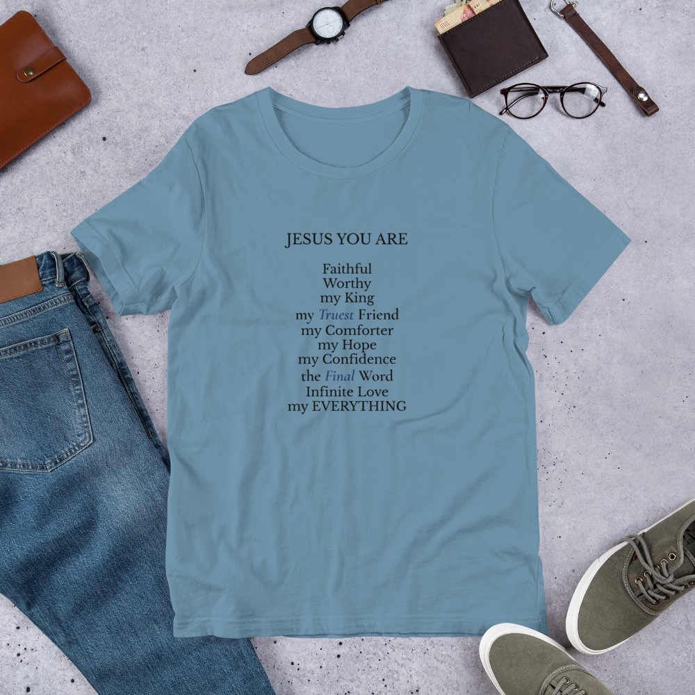 'Names of Jesus' - unisex tee steel blue edition