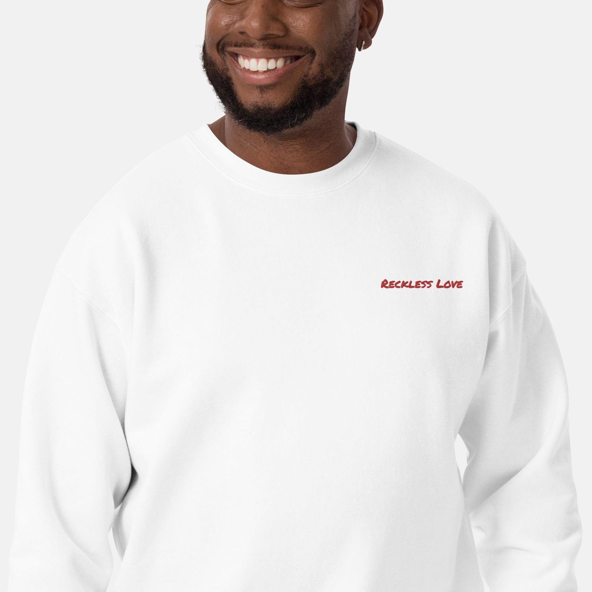 'Reckless Love' - unisex embroidered sweatshirt - S - MIMIKO DESIGNS - christian apparel gifts