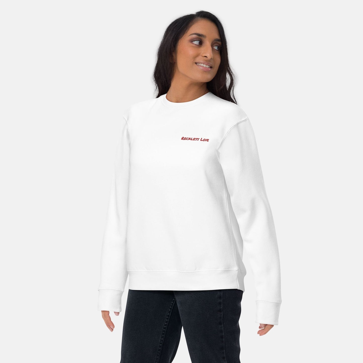 'Reckless Love' - unisex embroidered sweatshirt - S - MIMIKO DESIGNS - christian apparel gifts