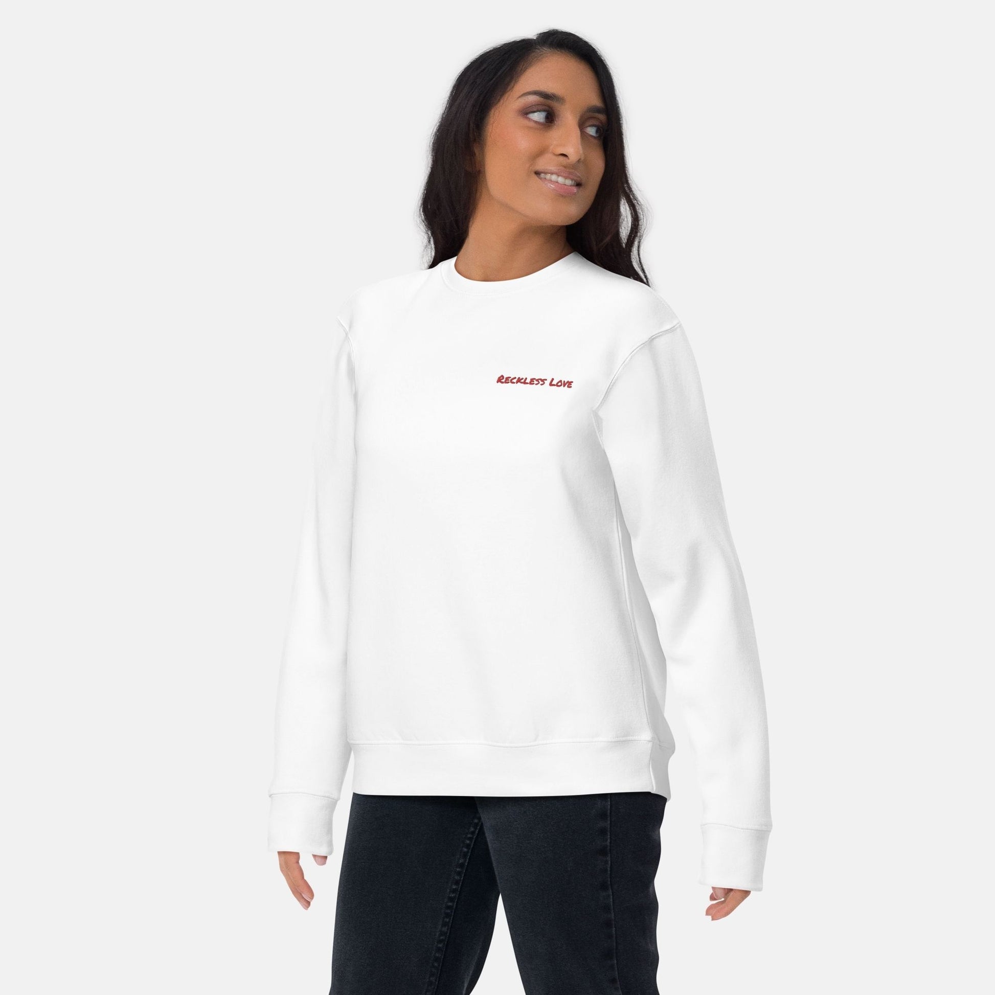 'Reckless Love' - unisex embroidered sweatshirt - S - MIMIKO DESIGNS - christian apparel gifts