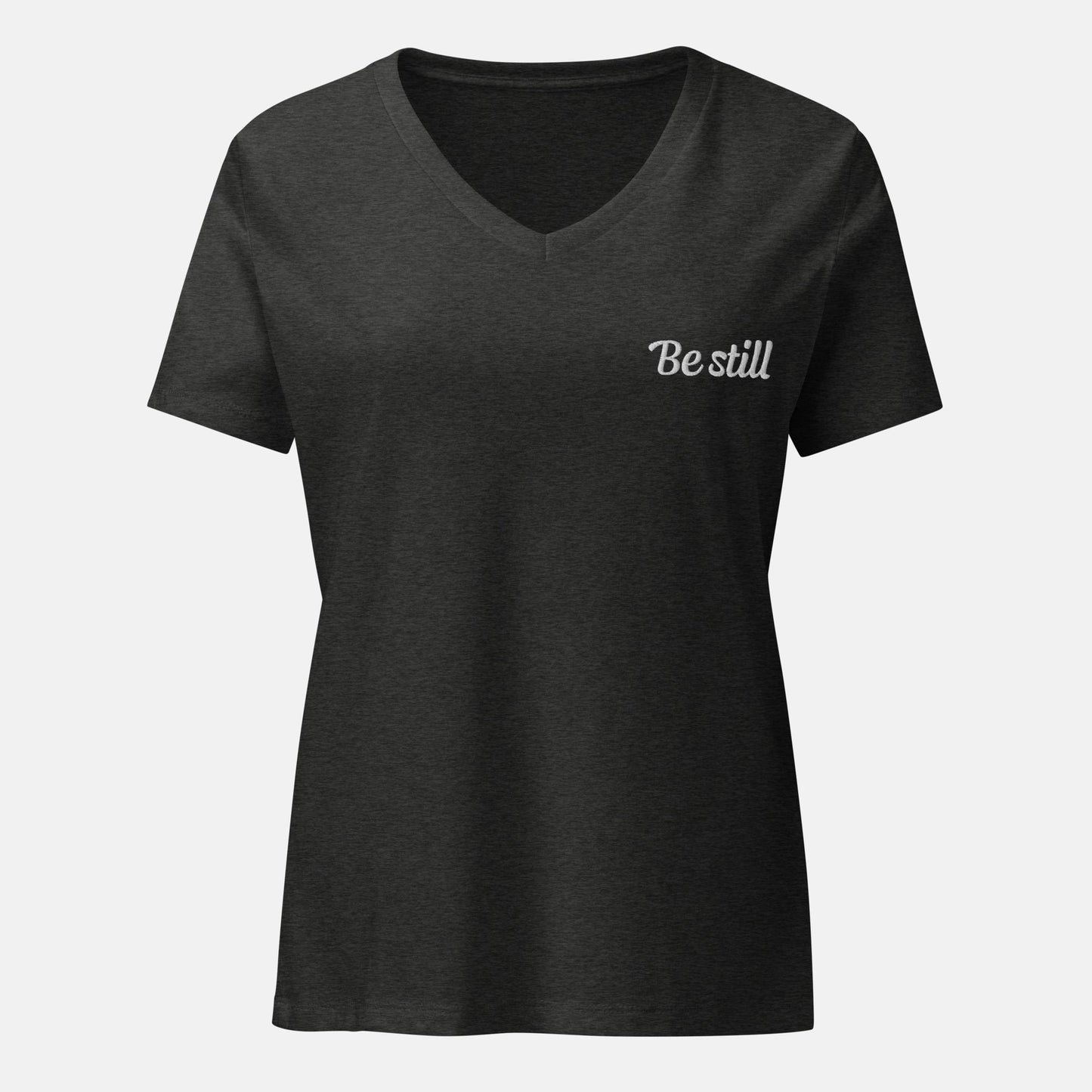'Be still' - embroidered v-neck t-shirt