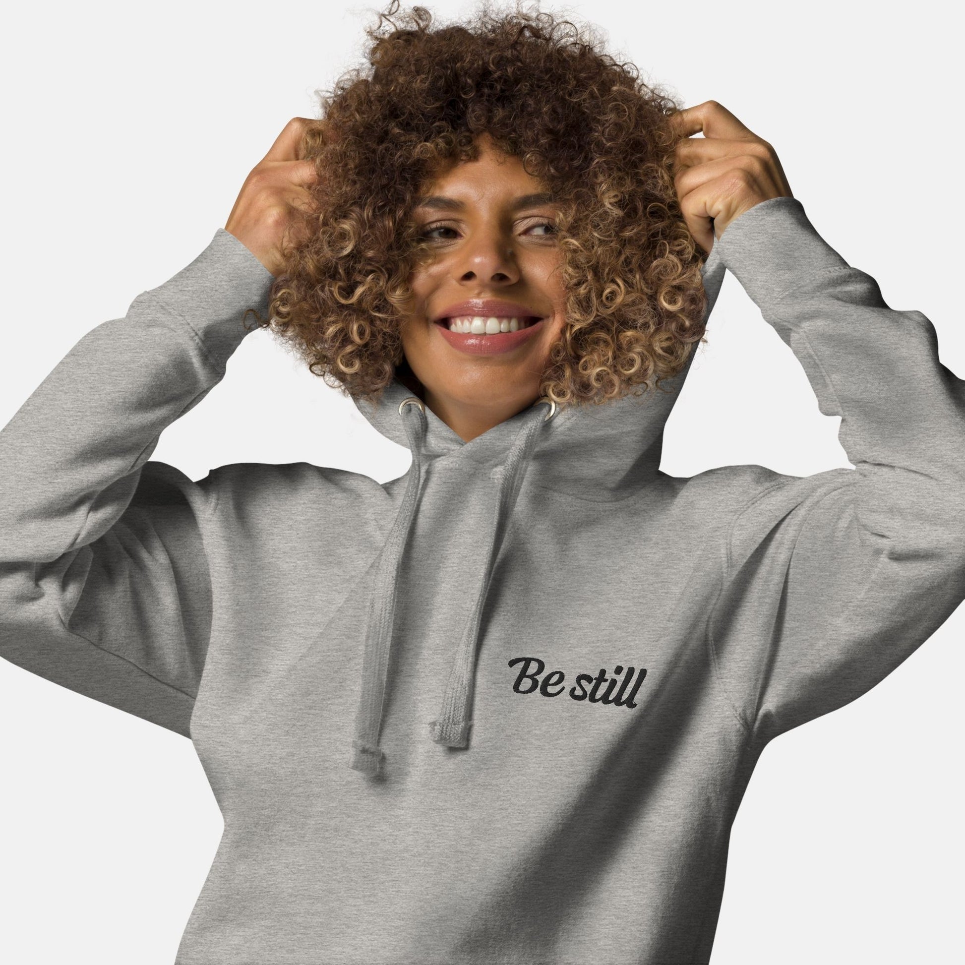 'Be still' - unisex embroidered hoodie - S - MIMIKO DESIGNS - christian apparel gifts