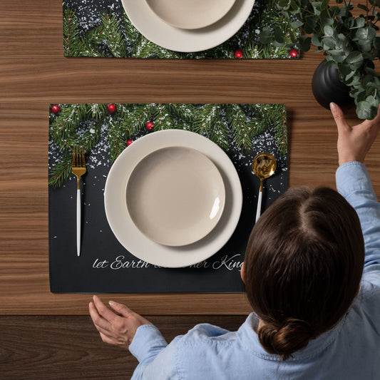 'Joy to the World' Placemat Set of 4 – Elegant black Christmas table decor - Mimiko Designs - christian apparel gifts