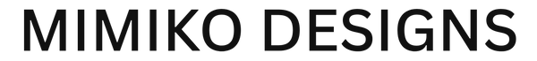 The text 'MIMIKO DESIGNS' is displayed in a clean, black sans-serif font against a solid white background