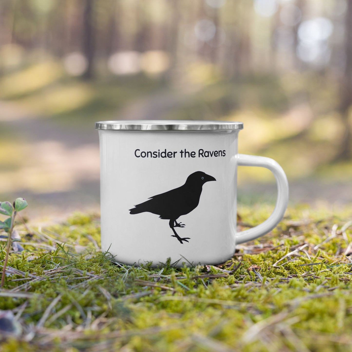 'Consider the Ravens' - enamel mug
