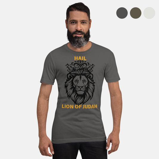 'Hail Lion of Judah' - unisex t-shirt - Asphalt - MIMIKO DESIGNS - christian apparel gifts