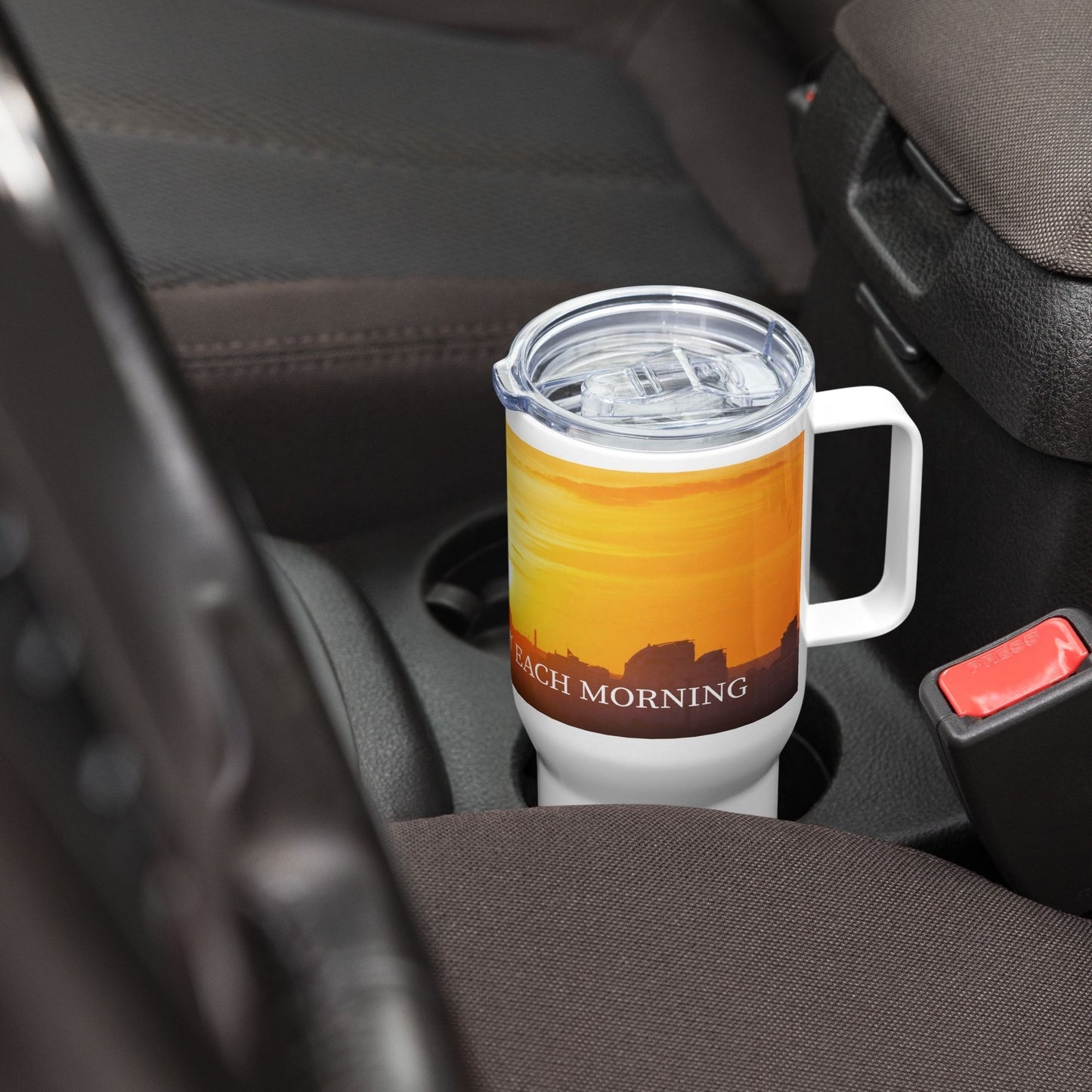 'His mercies renew each morning' - 25oz travel mug with handle - MIMIKO DESIGNS - christian apparel gifts