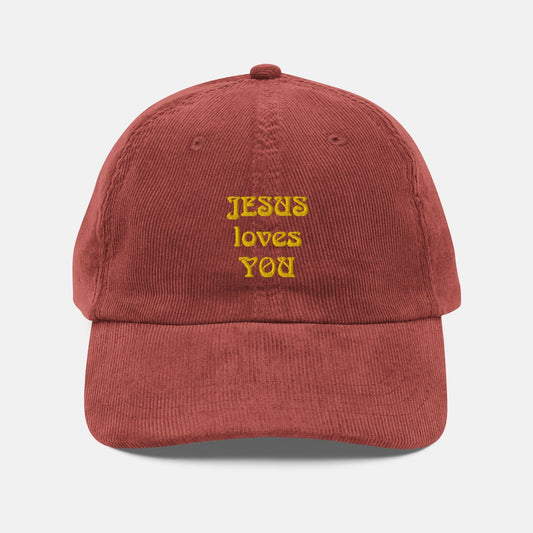 'Jesus loves you' - Vintage corduroy cap burgundy