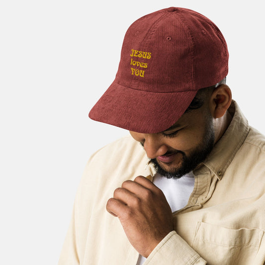 'Jesus loves you' - Vintage corduroy cap burgundy