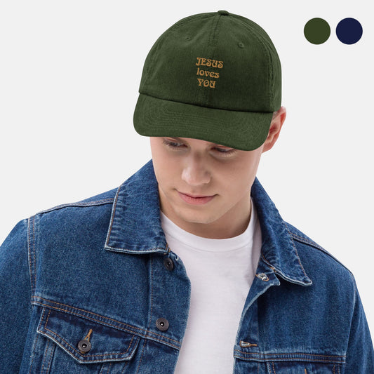 Jesus loves you' - Vintage corduroy hat - Oxford Navy - MIMIKO DESIGNS - christian apparel gifts