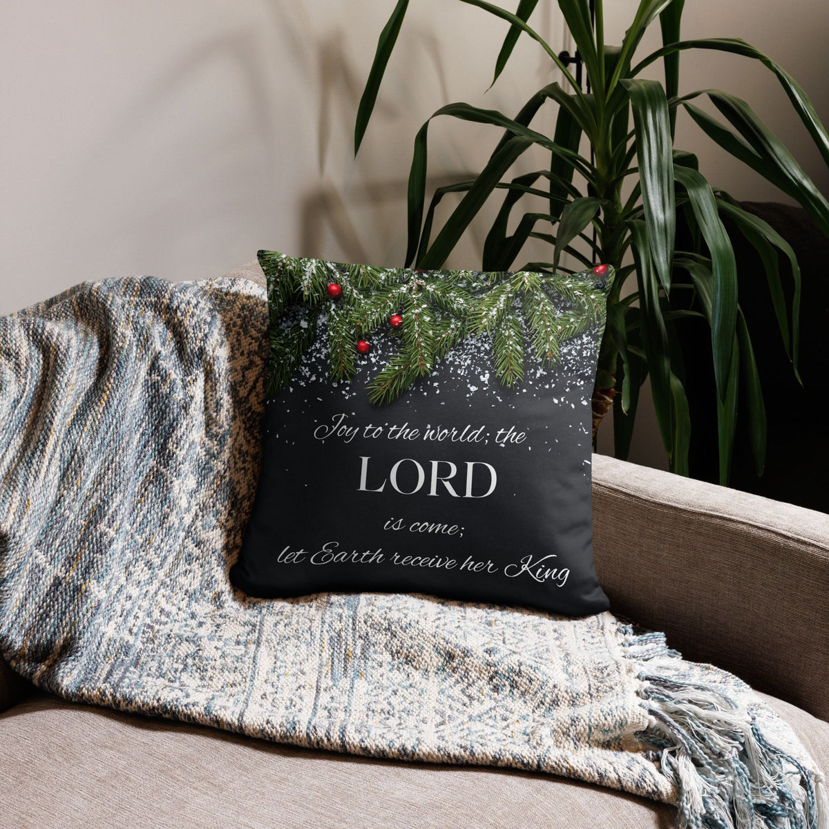 'Joy to the world' - Christmas pillow - Mimiko Designs - christian apparel gifts