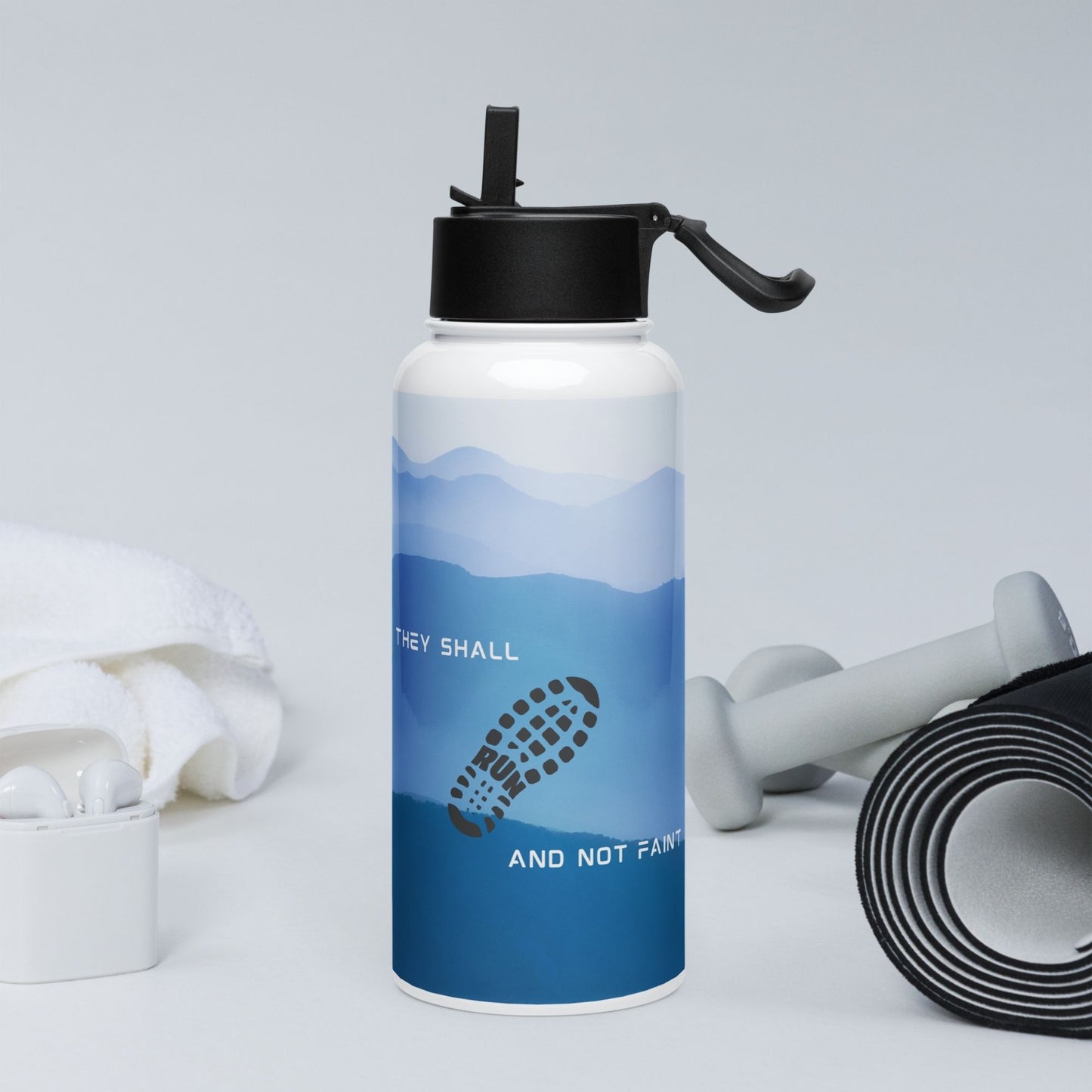 'Run and not faint' - 32oz water bottle - MIMIKO DESIGNS - christian apparel gifts