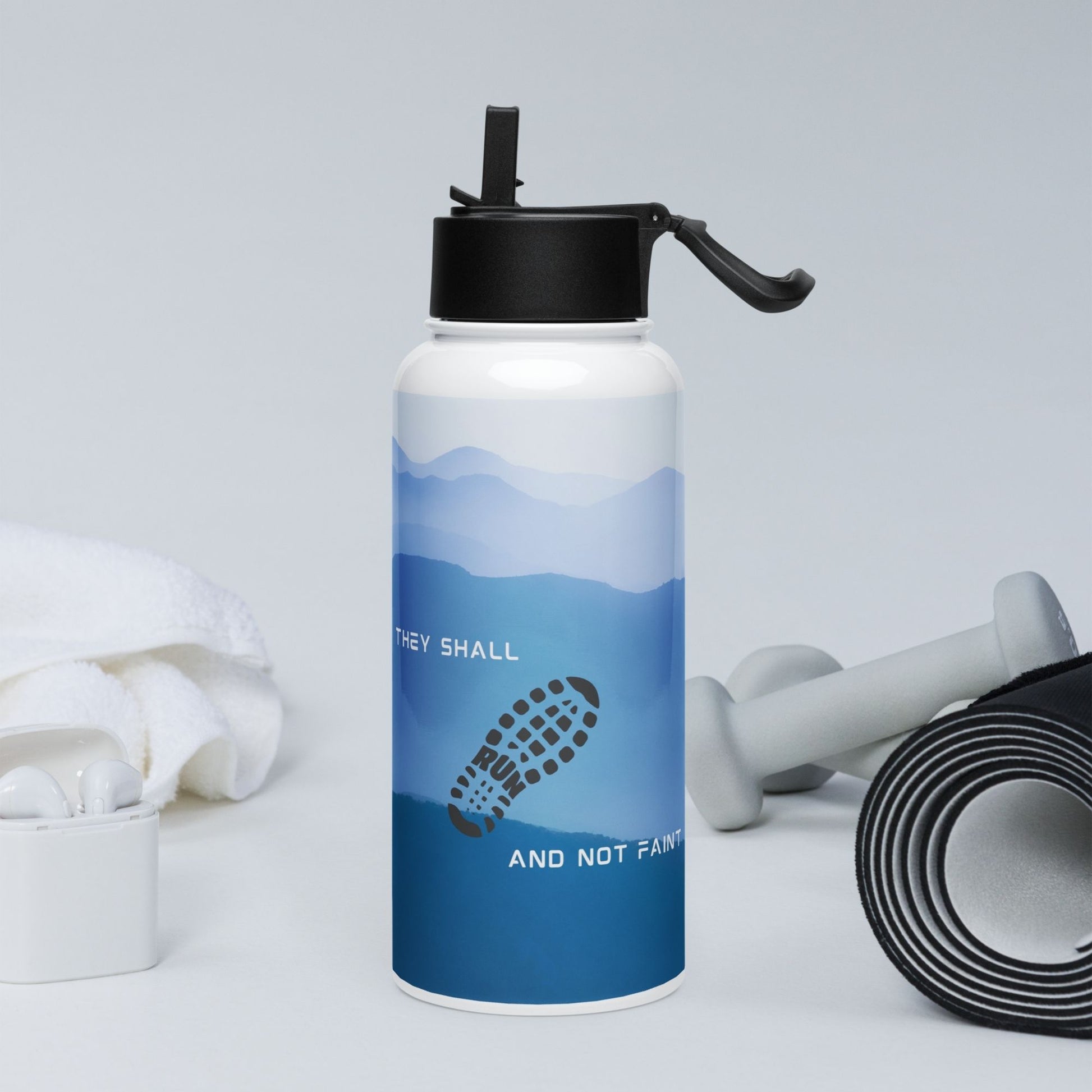 'Run and not faint' - 32oz water bottle - MIMIKO DESIGNS - christian apparel gifts