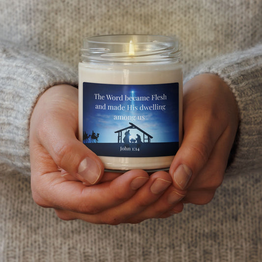 'The Word Made Flesh' - 60 hours scented soy candle - Christmas Warmth - Mimiko Designs - christian apparel gifts