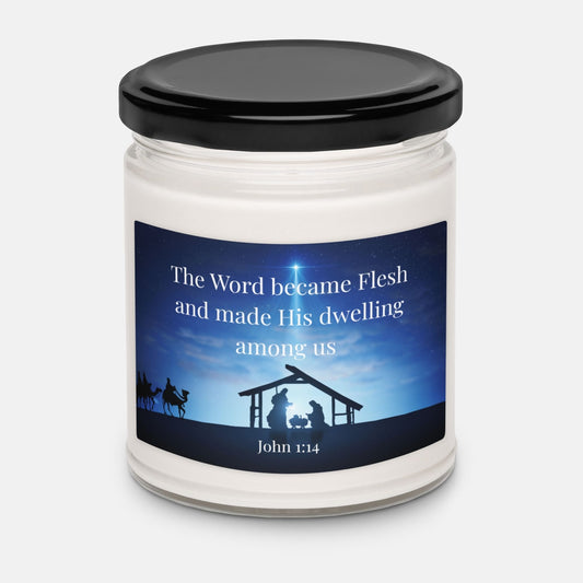 'The Word Made Flesh' - 60 hours scented soy candle - Christmas Warmth - Mimiko Designs - christian apparel gifts