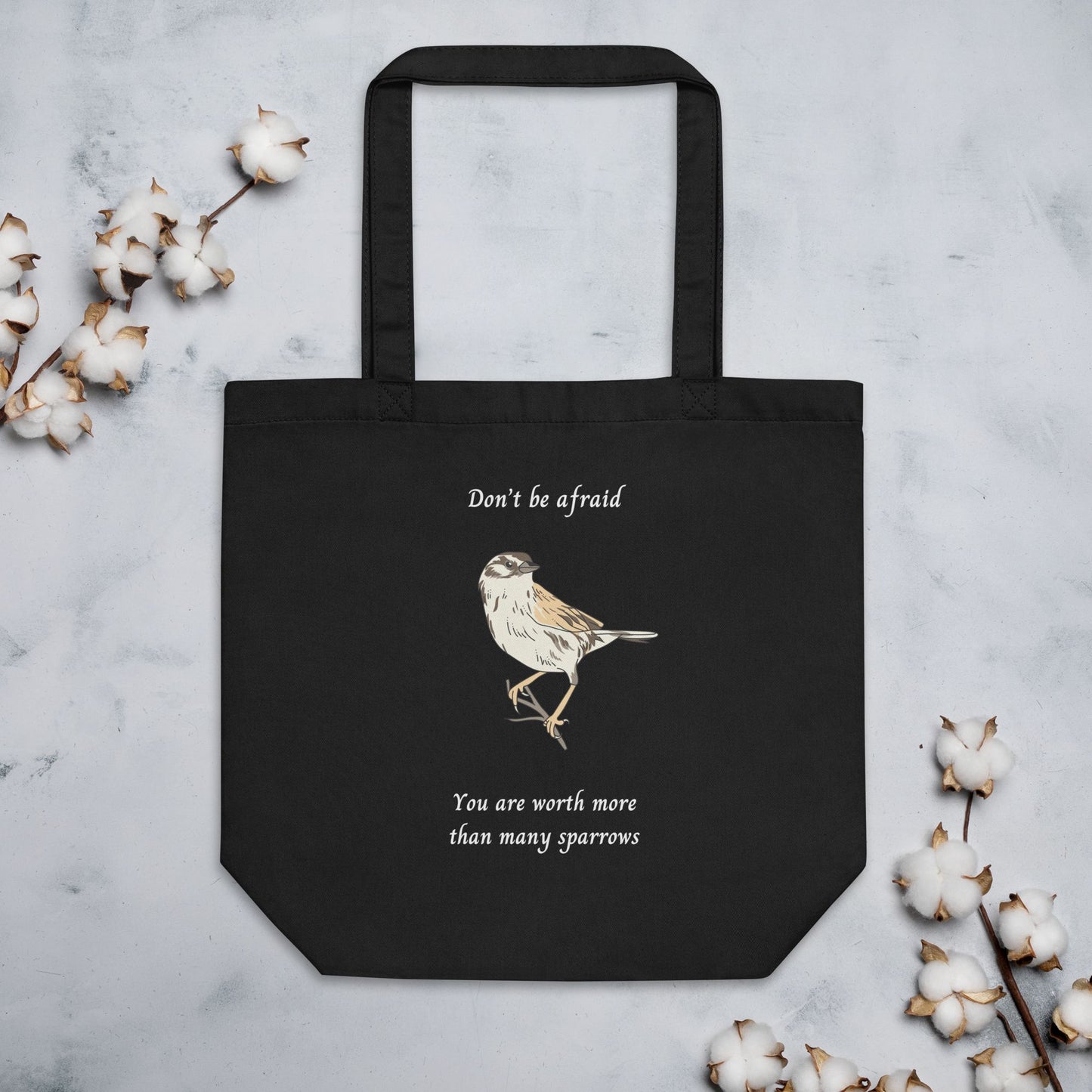 'Sparrow' - eco tote bag black - Mimiko Designs - christian apparel gifts