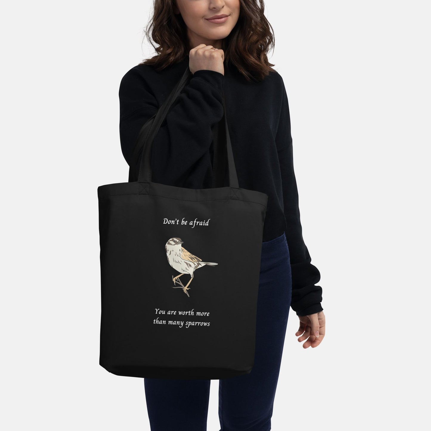 'Sparrow' - eco tote bag black - Mimiko Designs - christian apparel gifts