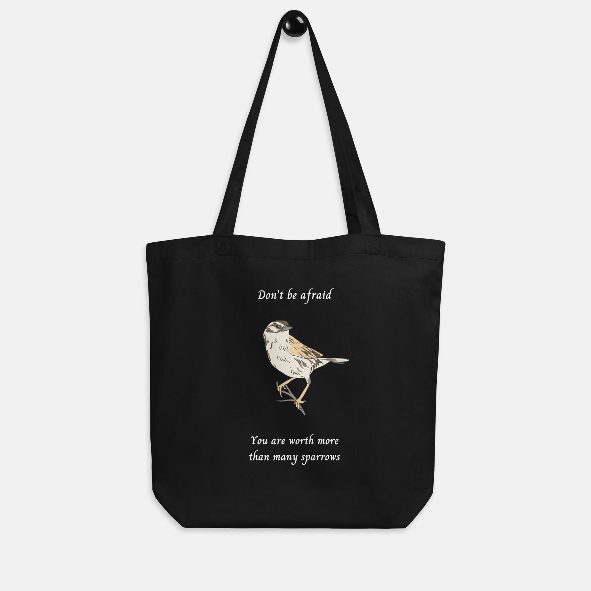'Sparrow' - eco tote bag black - Mimiko Designs - christian apparel gifts