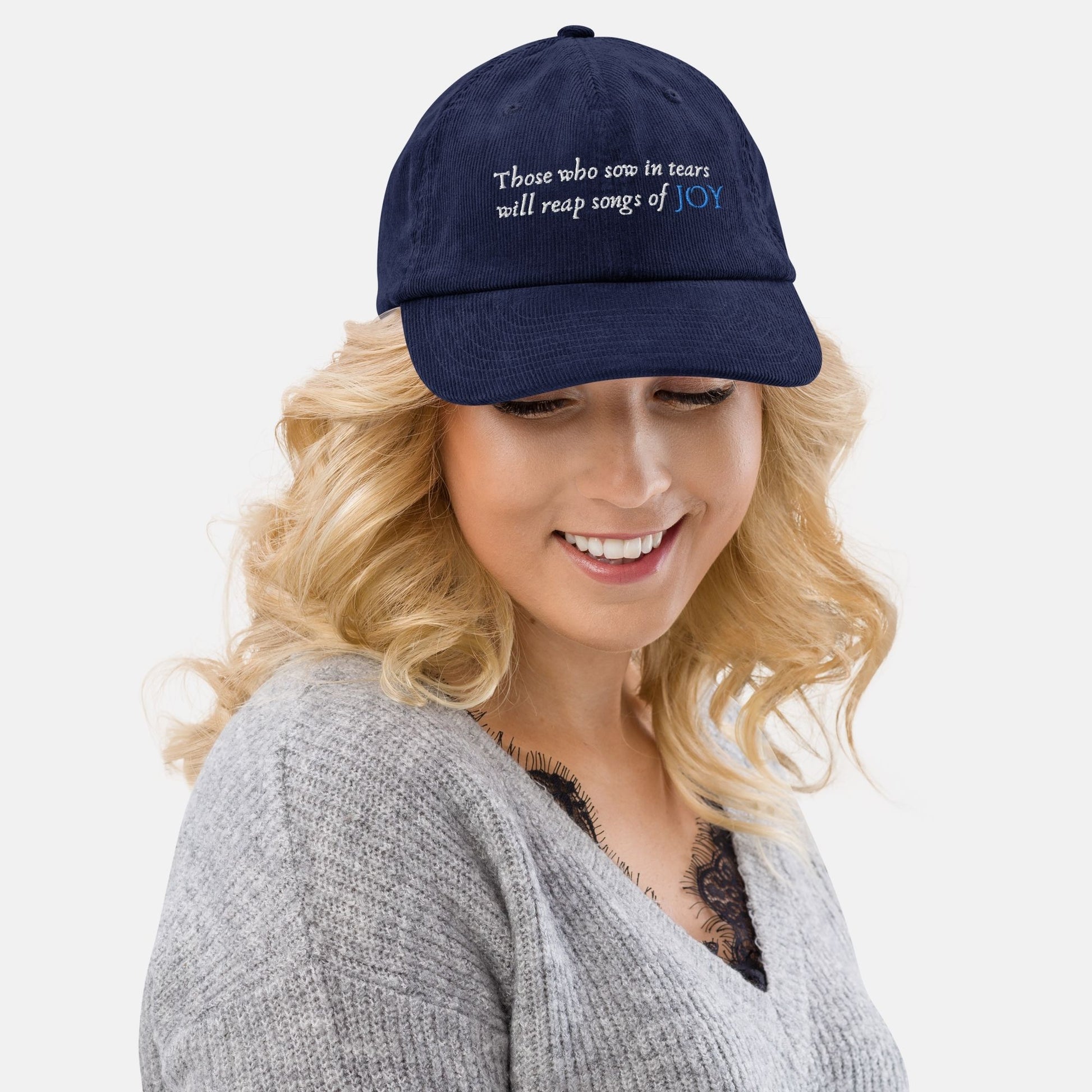 'Those who sow with tears will reap with songs of joy' - Corduroy hat - MIMIKO DESIGNS - christian apparel gifts